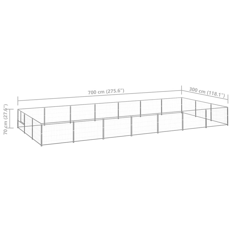 vidaXL Dog Kennel Silver 21 m² Steel