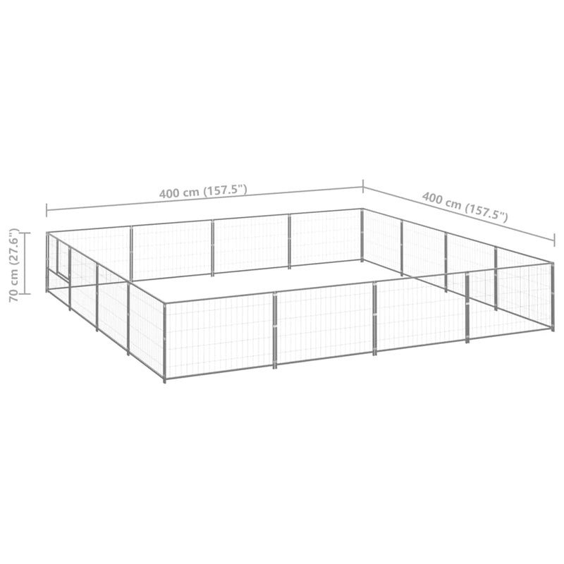 vidaXL Dog Kennel Silver 16 m² Steel