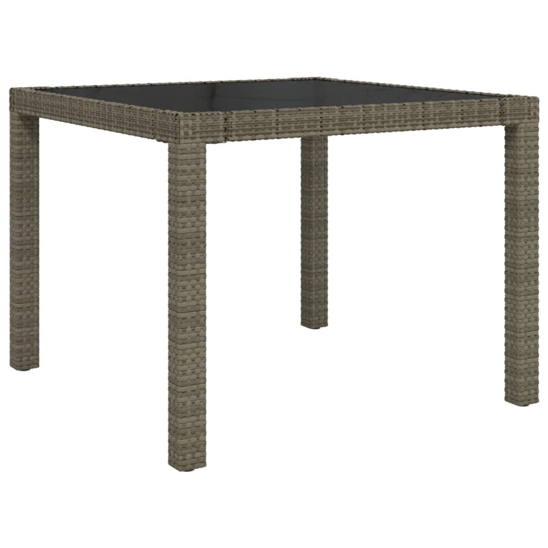 vidaXL Garden Table 90x90x75 cm Tempered Glass and Poly Rattan Grey
