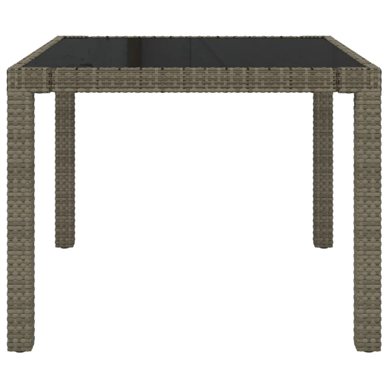 vidaXL Garden Table 90x90x75 cm Tempered Glass and Poly Rattan Grey