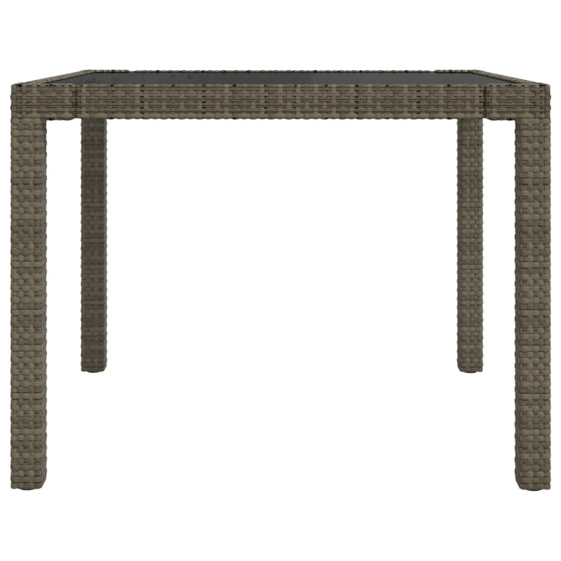 vidaXL Garden Table 90x90x75 cm Tempered Glass and Poly Rattan Grey