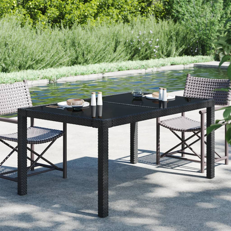 vidaXL Garden Table 150x90x75 cm Tempered Glass and Poly Rattan Black