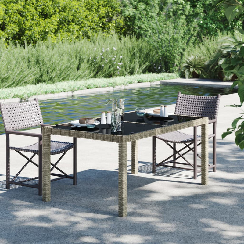 vidaXL Garden Table 150x90x75 cm Tempered Glass and Poly Rattan Grey