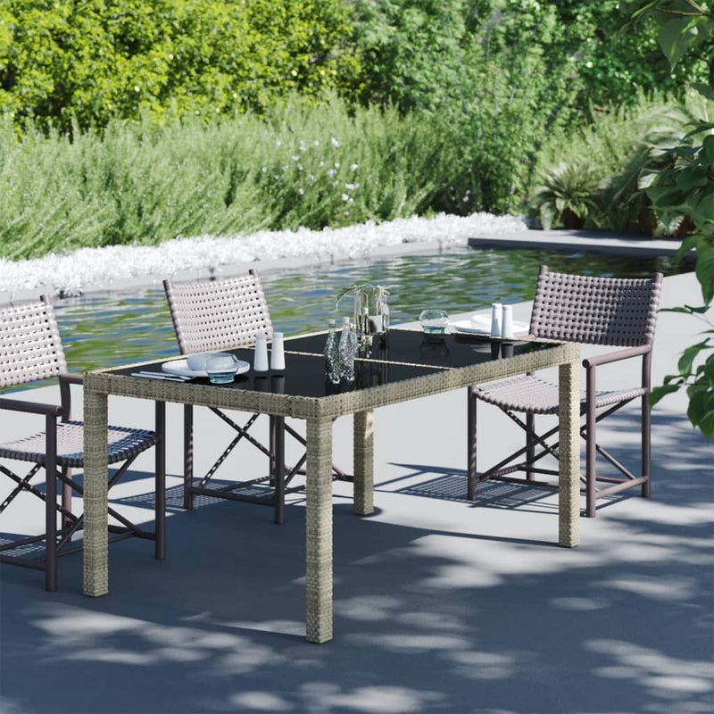 vidaXL Garden Table 150x90x75 cm Tempered Glass and Poly Rattan Beige