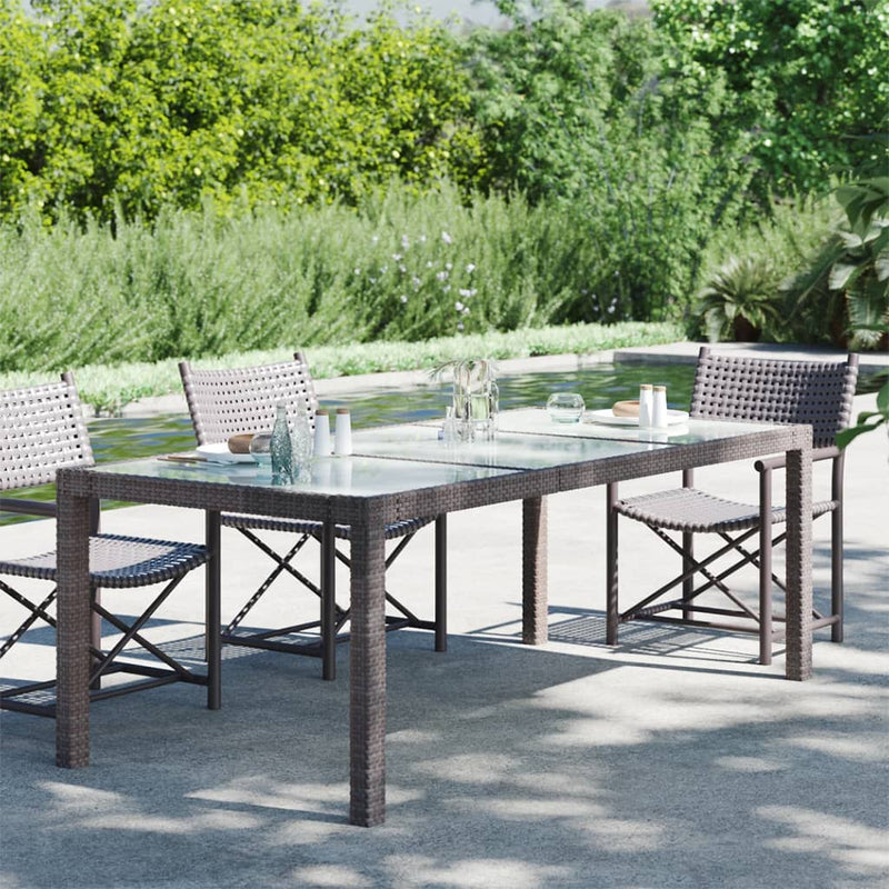 vidaXL Garden Table Brown 190x90x75 cm Tempered Glass and Poly Rattan