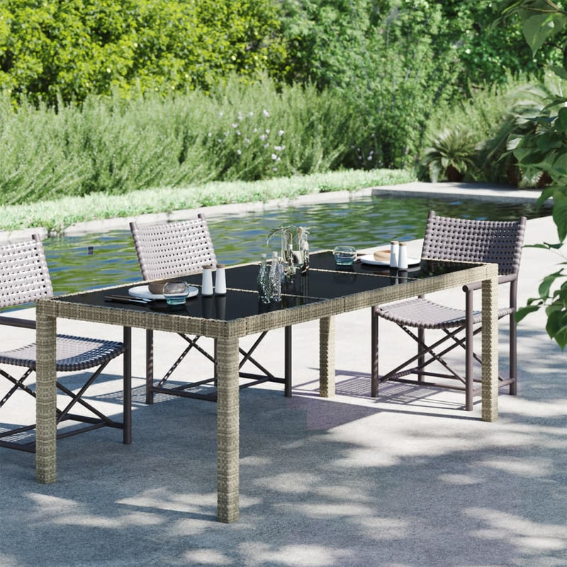 vidaXL Garden Table Grey 190x90x75 cm Tempered Glass and Poly Rattan