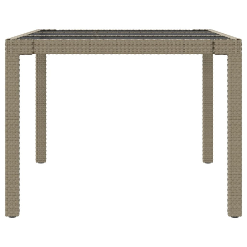 vidaXL Garden Table Beige 190x90x75 cm Tempered Glass and Poly Rattan