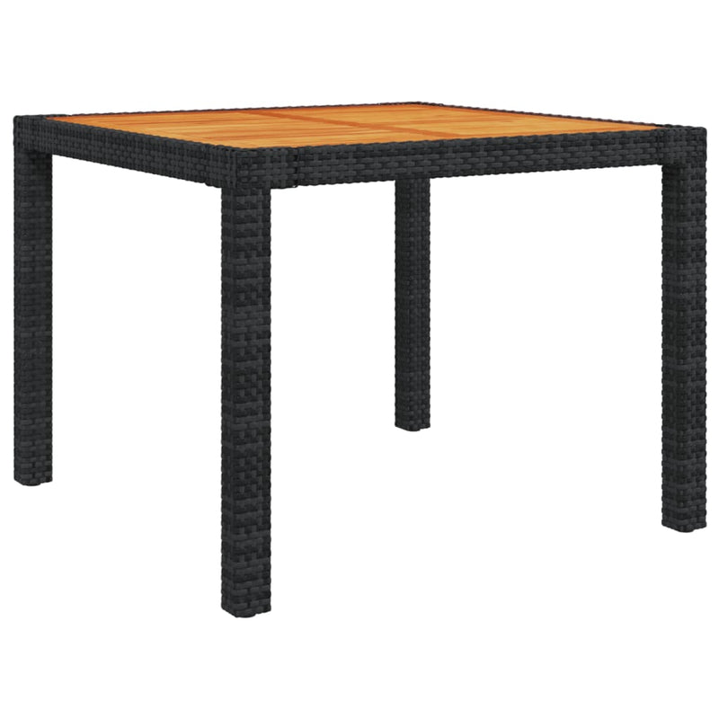 vidaXL Garden Table 90x90x75 cm Poly Rattan and Acacia Wood Black