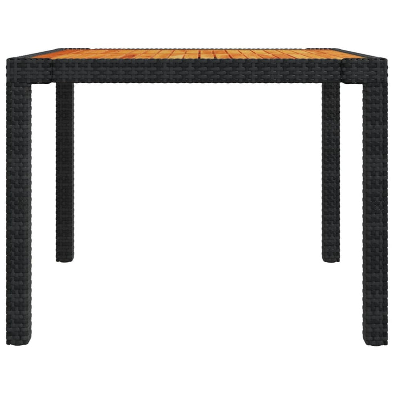 vidaXL Garden Table 90x90x75 cm Poly Rattan and Acacia Wood Black