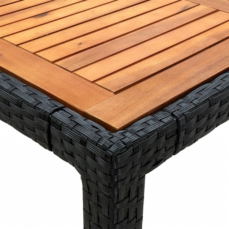 vidaXL Garden Table 90x90x75 cm Poly Rattan and Acacia Wood Black