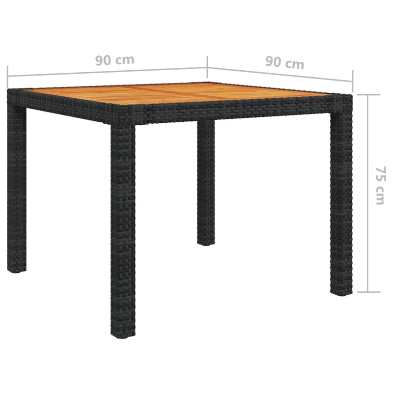 vidaXL Garden Table 90x90x75 cm Poly Rattan and Acacia Wood Black