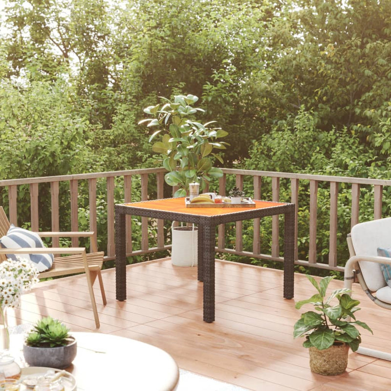 vidaXL Garden Table 90x90x75 cm Poly Rattan and Acacia Wood Black