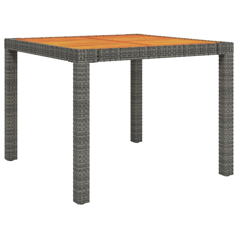 vidaXL Garden Table 90x90x75 cm Poly Rattan and Acacia Wood Grey