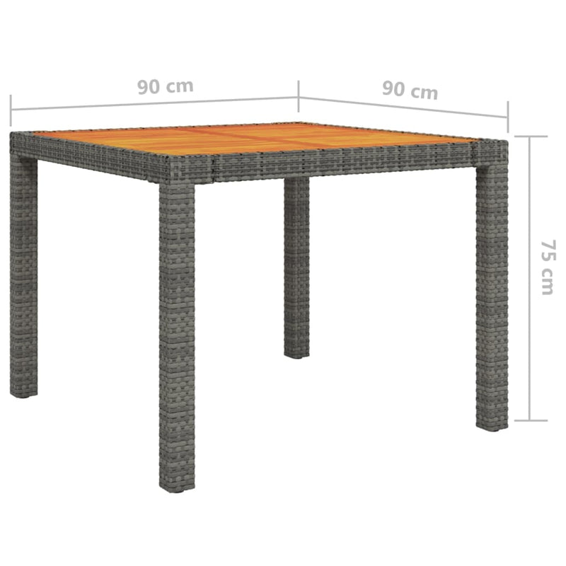 vidaXL Garden Table 90x90x75 cm Poly Rattan and Acacia Wood Grey