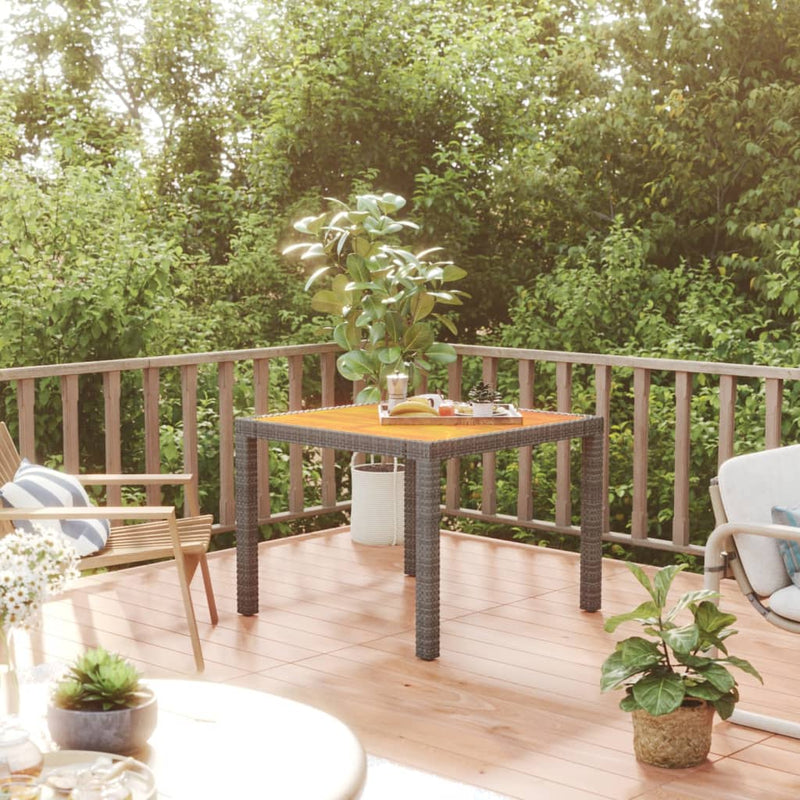vidaXL Garden Table 90x90x75 cm Poly Rattan and Acacia Wood Grey