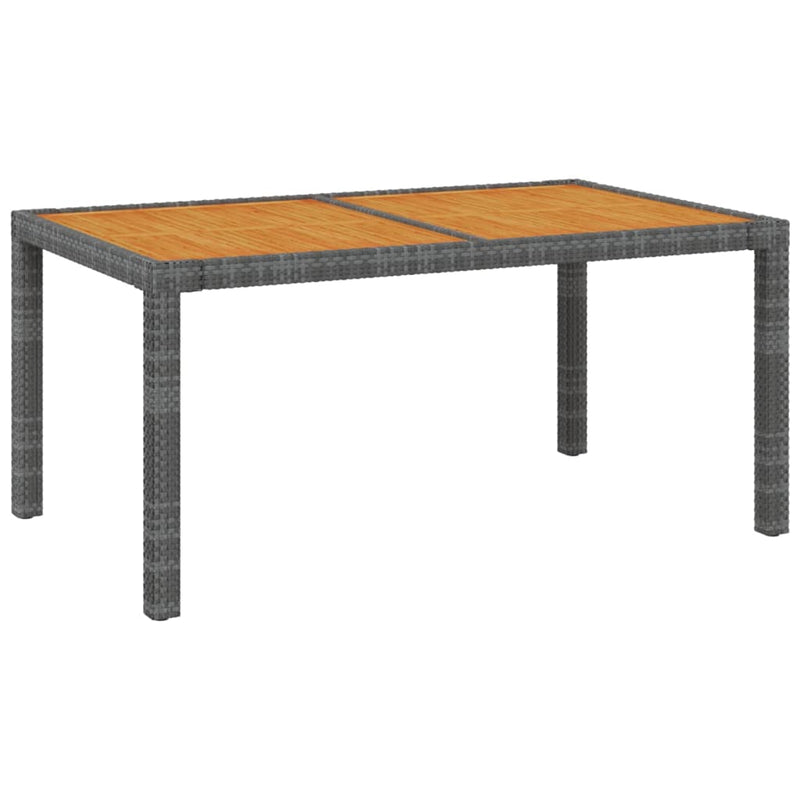vidaXL Garden Table 150x90x75 cm Poly Rattan and Acacia Wood Grey