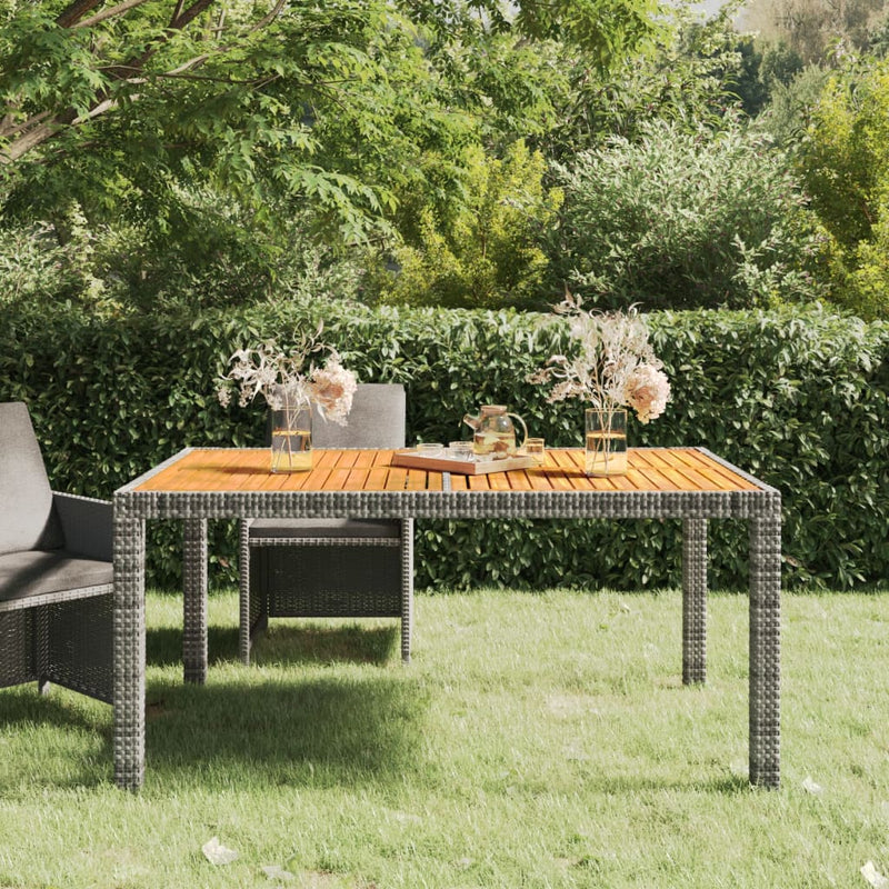 vidaXL Garden Table 150x90x75 cm Poly Rattan and Acacia Wood Grey