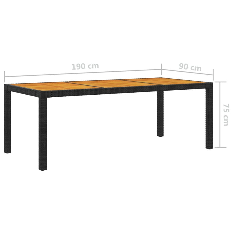 vidaXL Garden Table 190x90x75 cm Poly Rattan and Acacia Wood Black