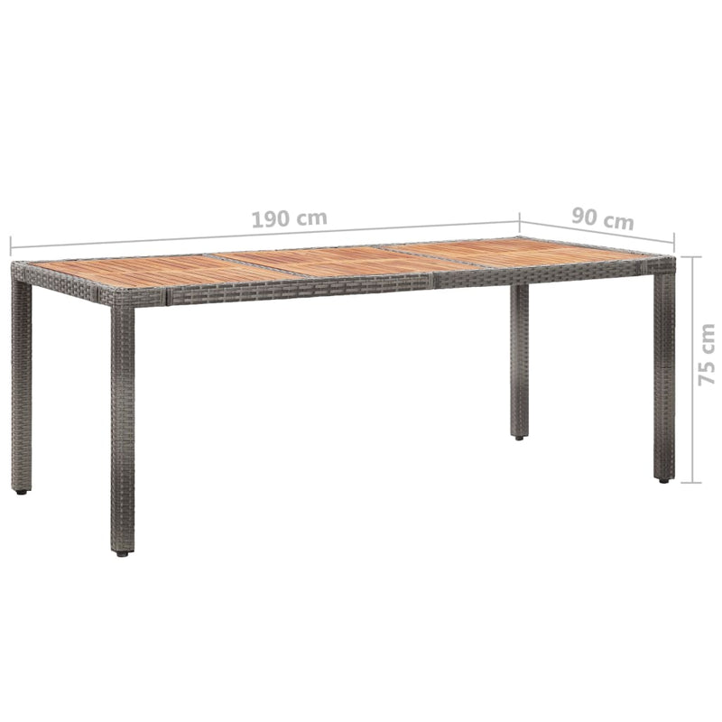 vidaXL Garden Table 190x90x75 cm Poly Rattan and Acacia Wood Grey