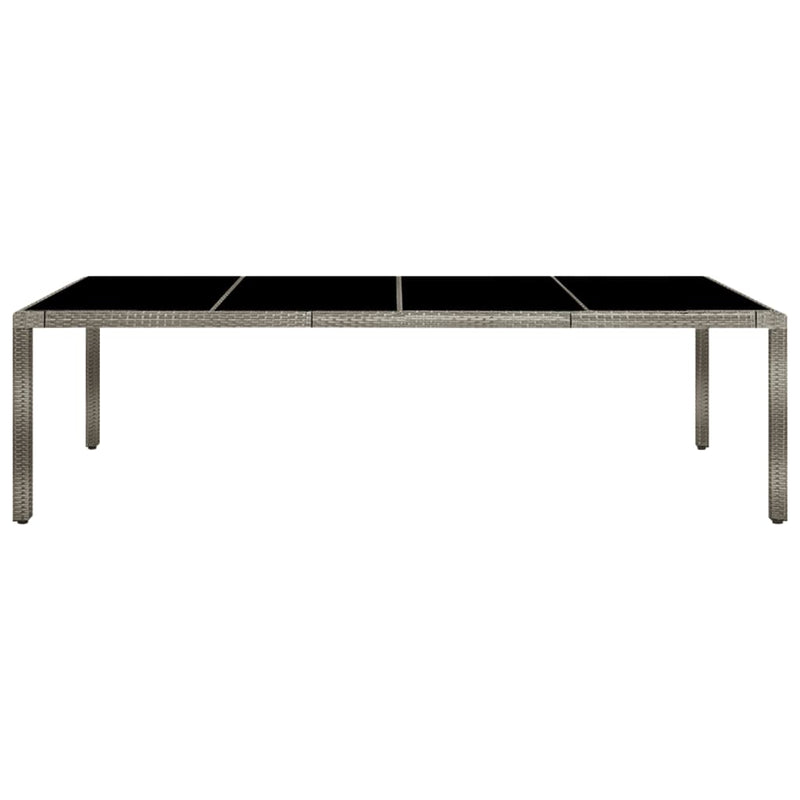 vidaXL Garden Table Grey 250x100x75 cm Tempered Glass and Poly Rattan
