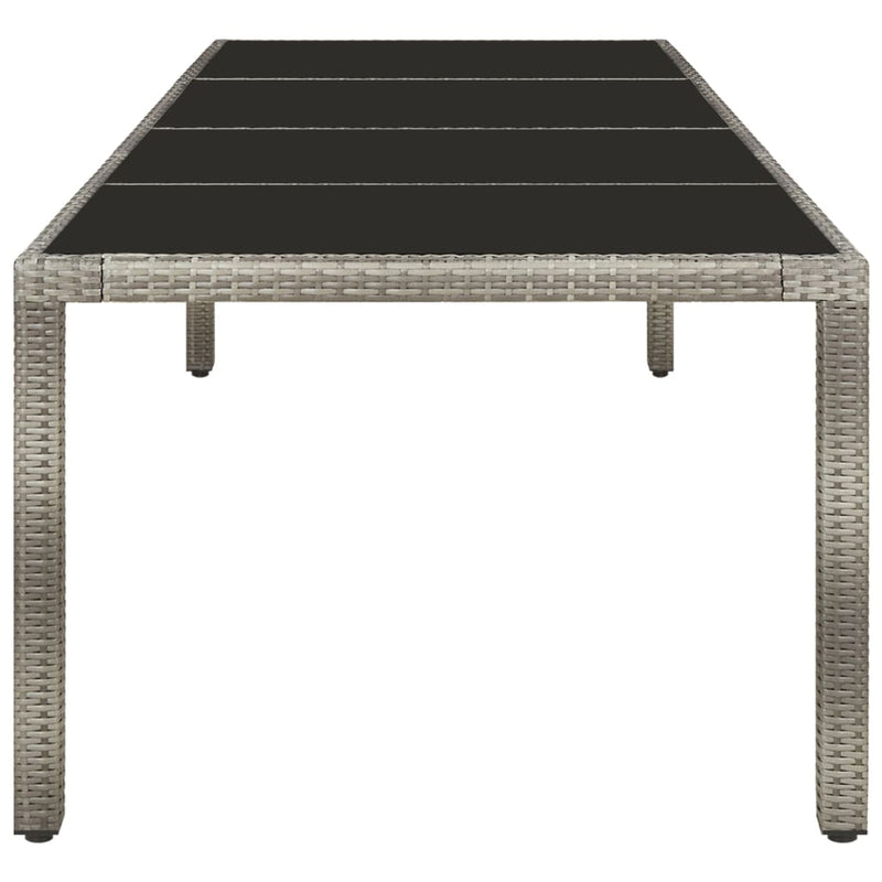 vidaXL Garden Table Grey 250x100x75 cm Tempered Glass and Poly Rattan