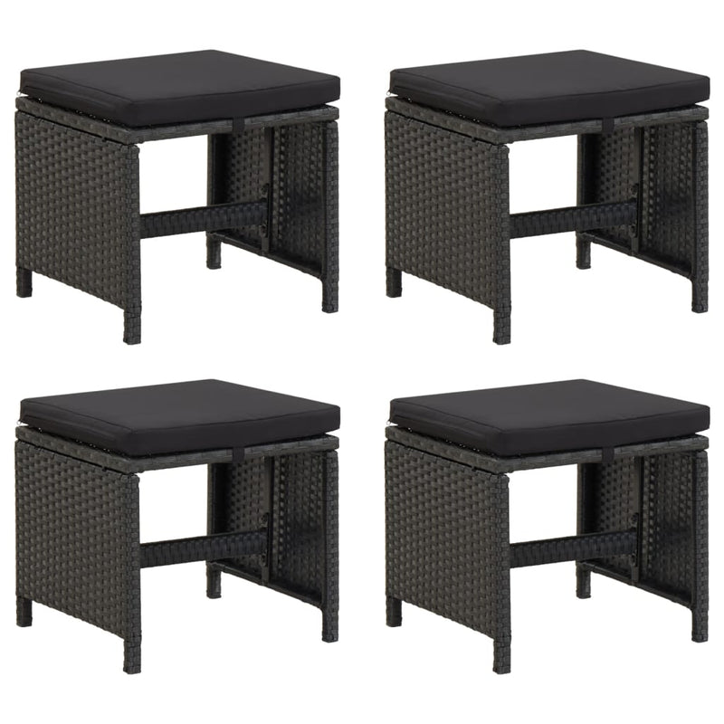 vidaXL Garden Stools 4 pcs with Cushions Poly Rattan Black