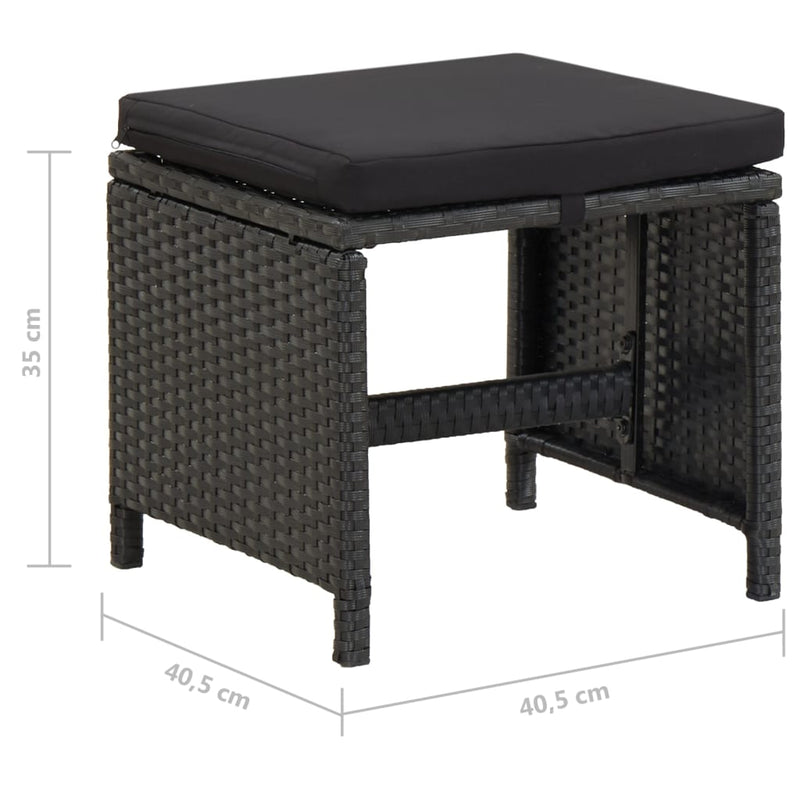 vidaXL Garden Stools 4 pcs with Cushions Poly Rattan Black