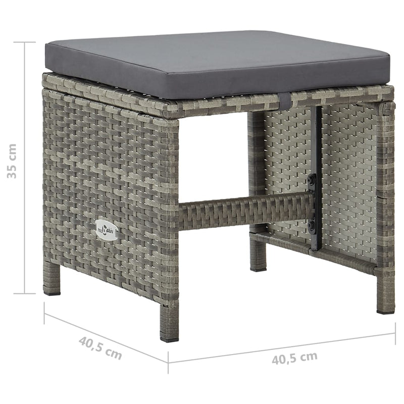 vidaXL Garden Stools 4 pcs with Cushions Poly Rattan Grey