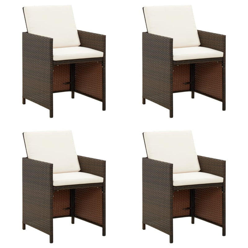 vidaXL Garden Chairs with Cuhsions 4 pcs Poly Rattan Brown