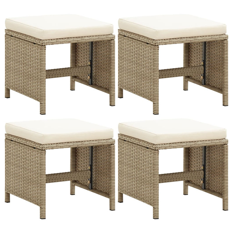 vidaXL Garden Stools 4 pcs with Cushions Poly Rattan Beige