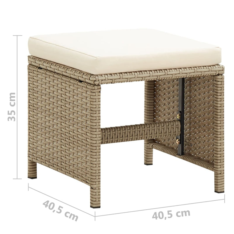 vidaXL Garden Stools 4 pcs with Cushions Poly Rattan Beige