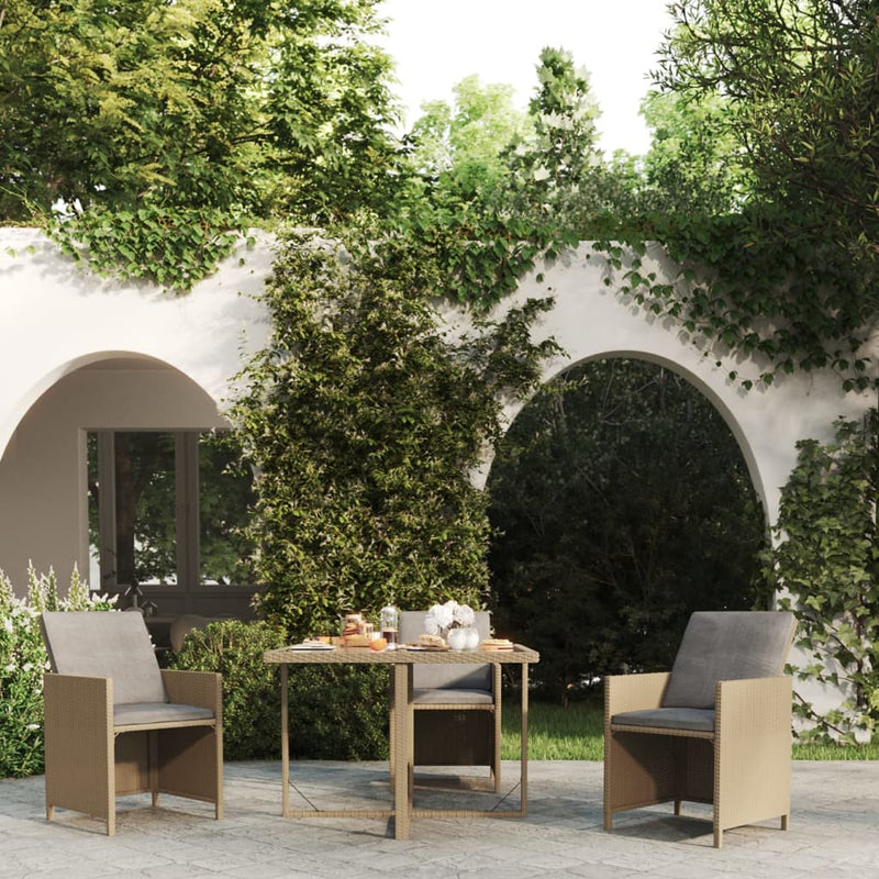 vidaXL Garden Table Beige 109x107x74 cm Poly Rattan and Glass