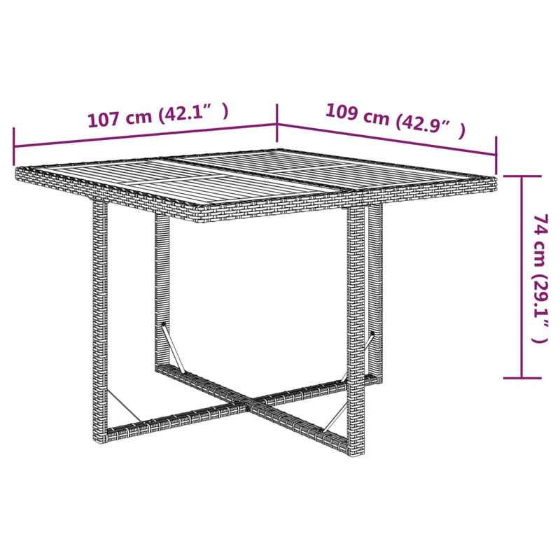 vidaXL Garden Table Beige 109x107x74 cm Poly Rattan&Solid Wood Acacia
