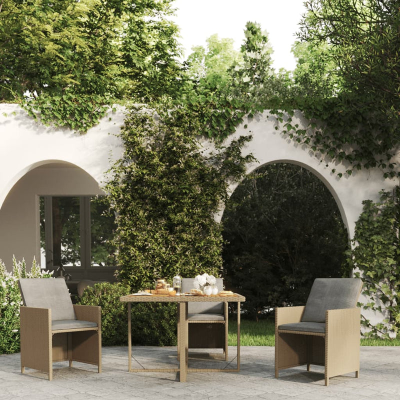 vidaXL Garden Table Beige 109x107x74 cm Poly Rattan&Solid Wood Acacia