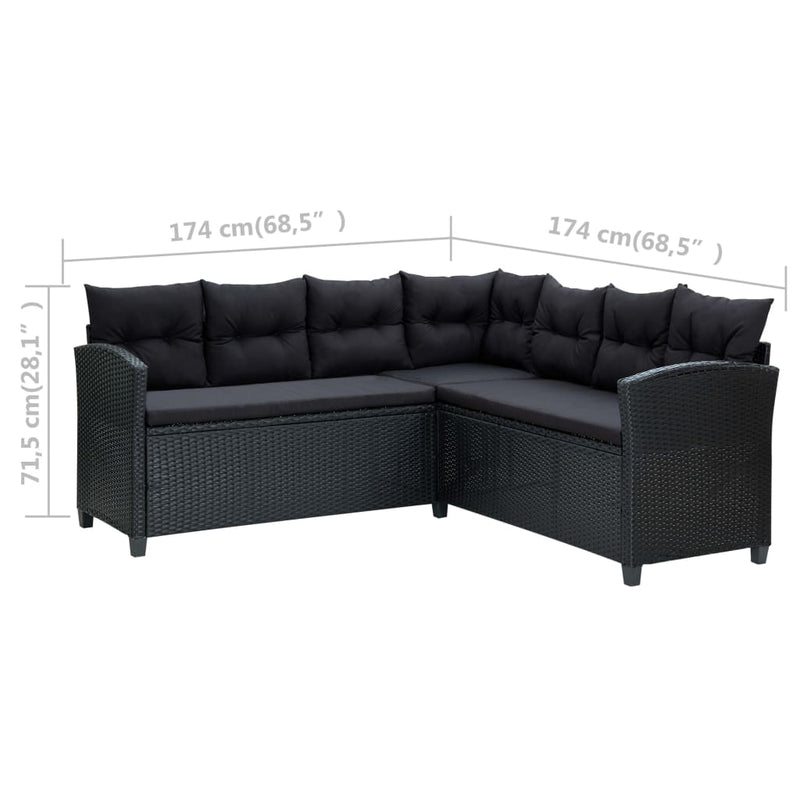 vidaXL 6 Piece Garden Lounge Set with Cushions Poly Rattan Black
