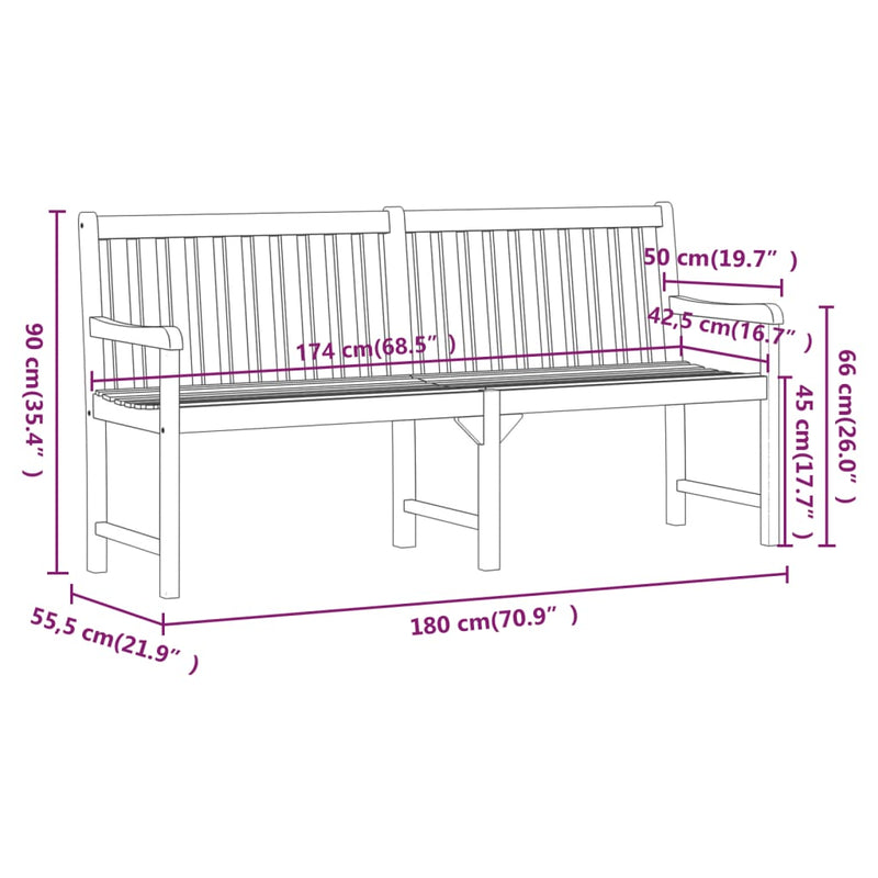 vidaXL Garden Bench 180 cm Solid Acacia Wood