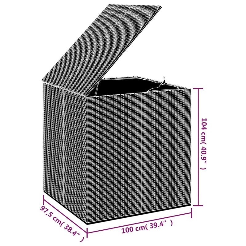 vidaXL Garden Cushion Box PE Rattan 100x97.5x104 cm Grey