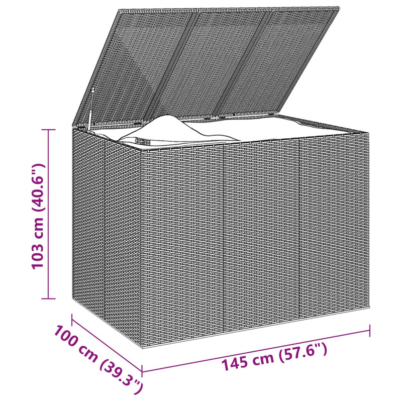 vidaXL Garden Cushion Box PE Rattan 145x100x103 cm Black