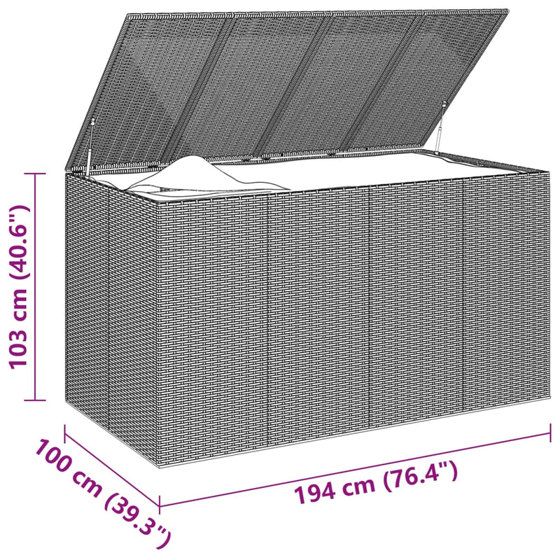 vidaXL Garden Cushion Box PE Rattan 194x100x103 cm Black