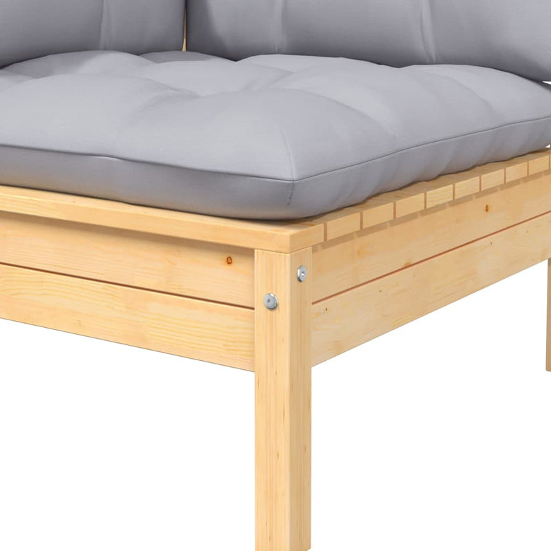 vidaXL Garden Corner Sofa with Grey Cushions Solid Pinewood