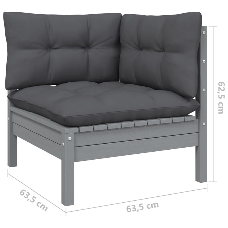vidaXL Garden Corner Sofa with Anthracite Cushions Grey Solid Pinewood