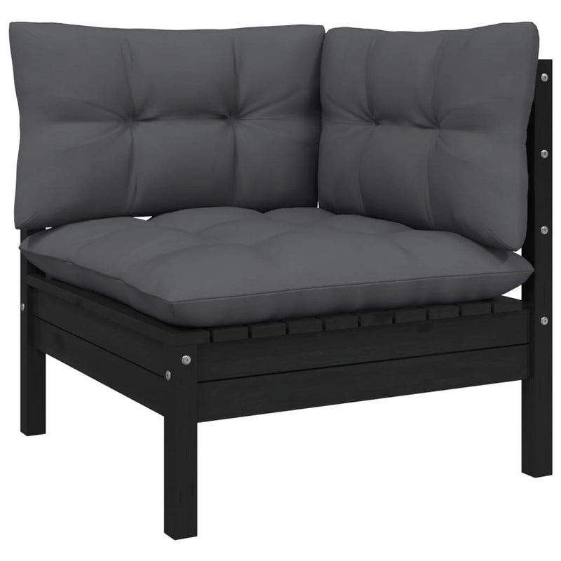 vidaXL Garden Corner Sofa with Cushions Black Solid Pinewood