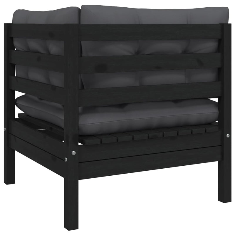 vidaXL Garden Corner Sofa with Cushions Black Solid Pinewood