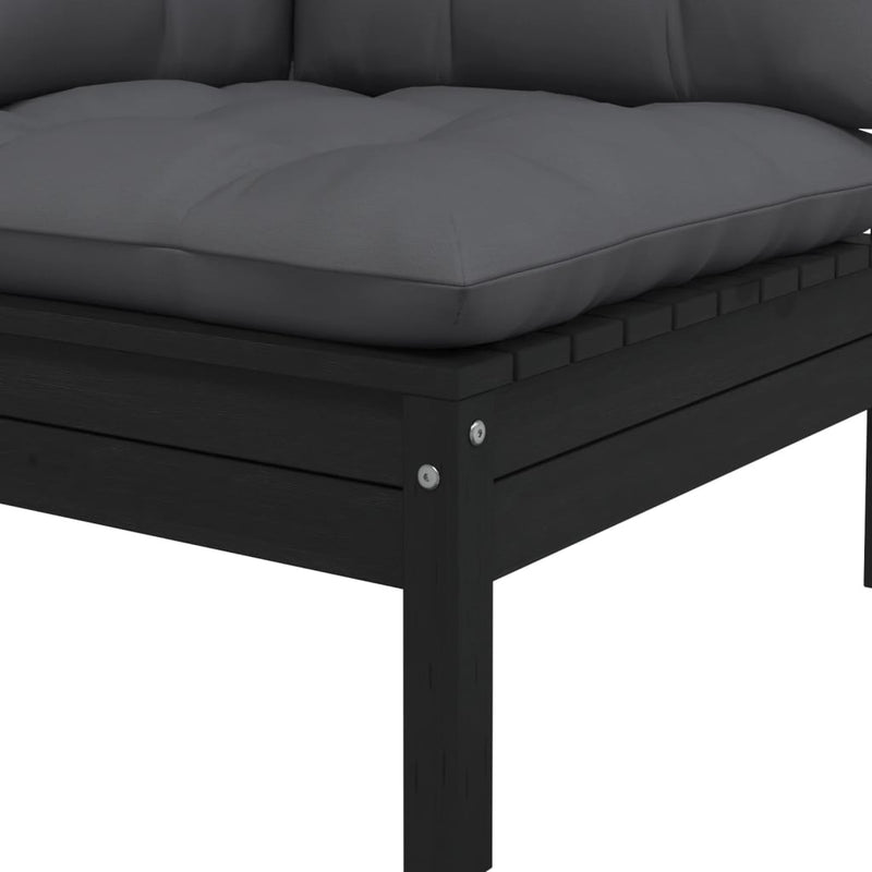 vidaXL Garden Corner Sofa with Cushions Black Solid Pinewood