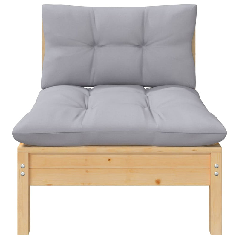 vidaXL Garden Middle Sofa with Grey Cushions Solid Pinewood