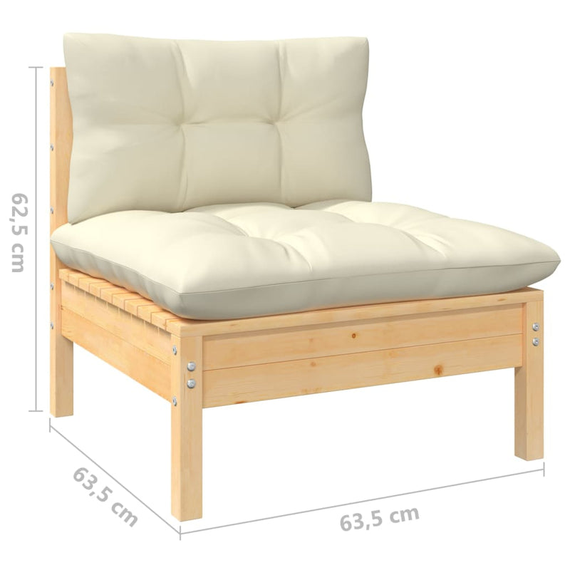 vidaXL Garden Middle Sofa with Cream Cushions Solid Pinewood