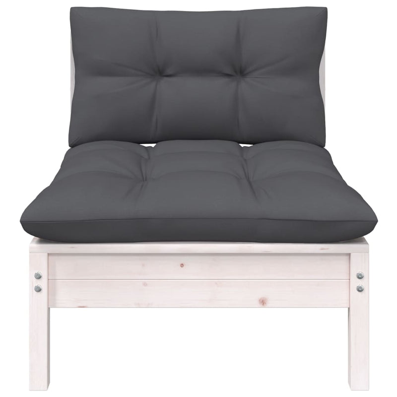 vidaXL Garden Middle Sofa with Cushions White Solid Pinewood