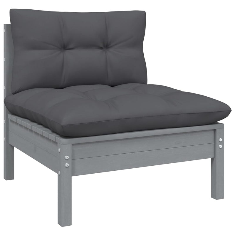 vidaXL Garden Middle Sofa with Anthracite Cushions Grey Solid Pinewood