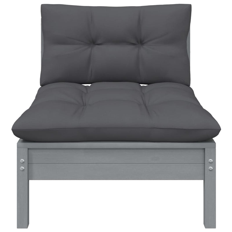 vidaXL Garden Middle Sofa with Anthracite Cushions Grey Solid Pinewood