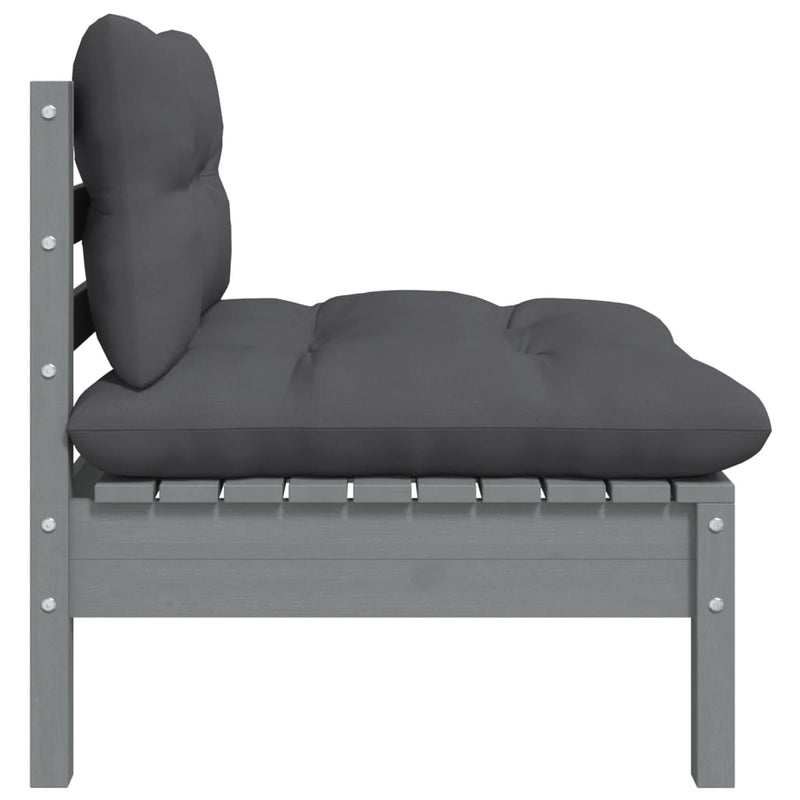vidaXL Garden Middle Sofa with Anthracite Cushions Grey Solid Pinewood